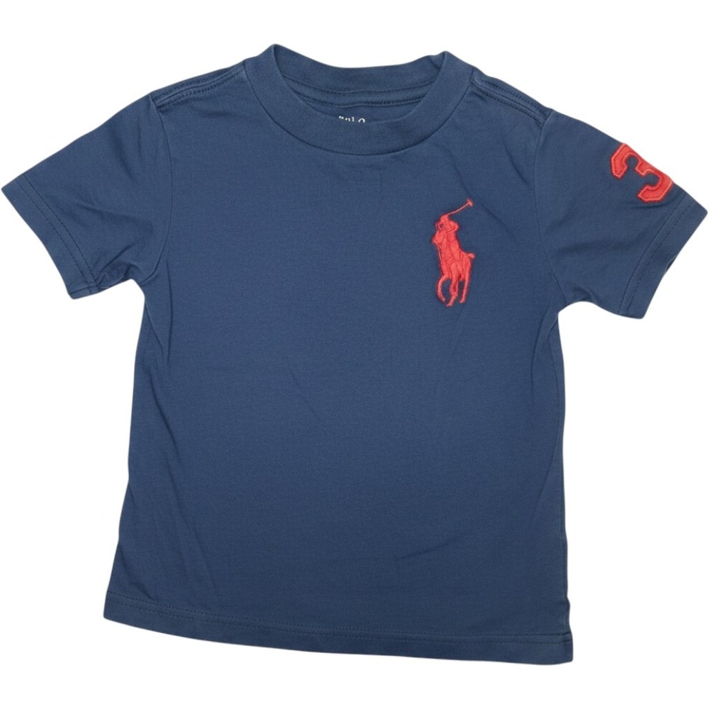 Polo Ralph Lauren Kids Navy Blue Big Pony T-Shirt Red Number 3 Patchā 2T